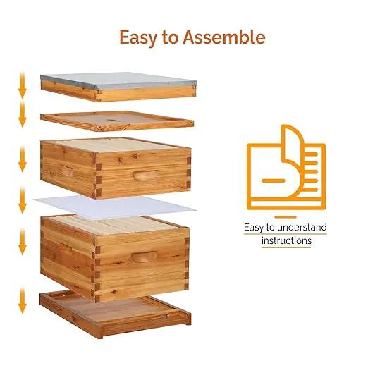 VINGLI 10 Frames Beehive, Complete Beehive Kit Includes 1 Deep Boxes, 1 Medium Box, Frames and Waxed Foundations, for Yard, Field, Bee Farm (2 Layer) by GreenHaven Gardens