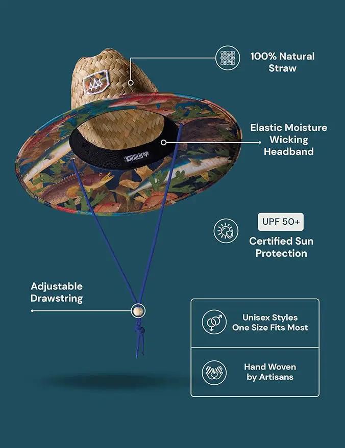 Straw Hat for Men & Women | Lifeguard Hat, Beach Hat & Sun Hat | UPF 50+ Wide Brim for Sun Protection | One Size | Hemlock by GreenHaven Gardens