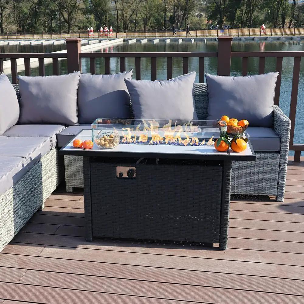 Tirana Propane Fire Pit Table 45" Outdoor Firepit 50,000 BTU Firepits for Outside with Lava Rocks and Removable Lid Metal Fire Pit Outdoor Fireplace Propane Fire Pits for Outside CSA Certified by GreenHaven Gardens