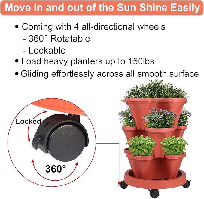 Vertical Planter 3 Tier Stackable Planters Garden Planters Strawberry Herb Flower and Vegetable Planter Indoor Outdoor Gardening Pots with Removable Wheels and Tools by GreenHaven Gardens