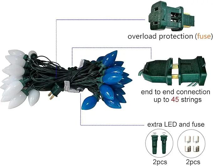 C9 Christmas Lights Outdoor 50 LED Blue + Cool White Strawberry 34.5ft Waterproof Xmas String Light for Garden Yard Home Party Holiday Christmas Tree Indoor Decoration(Blue + Cool White) by GreenHaven Gardens