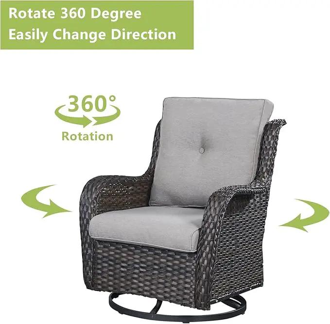 Outdoor Wicker Patio Furniture Set - 6 Piece Rattan Patio Conversation Set with 2 Rocking Swivel Chairs,2 Ottomans,1 Loveseat and 1 Side Table for Porch Deck Backyard Garden(Brown/Grey) by GreenHaven Gardens