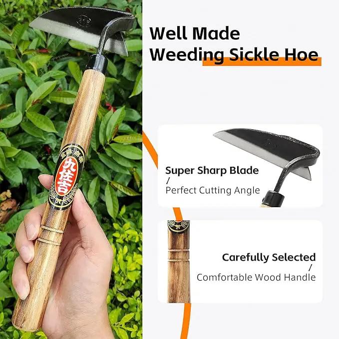 Japanese Weeding Sickle Hoe, Sickle Garden Tool Hand Grass Sickle, Weeding Tool for Gardening with High Carbon Sharp Steel Blade Edge for Cutting Grass,Digging Quick Work (Japanese Garden Hoe) by GreenHaven Gardens