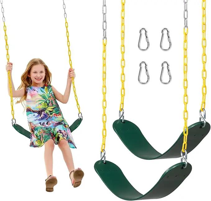 Decorlife 2 Pack Outdoor Swings Seats with 66" Rust-Resistant Heavy Duty Chain, Playground Swing Set Accessories Replacement Anti-Slip Seats, Backyard Swing Support 330lb for Kids or Adults (Green) by GreenHaven Gardens