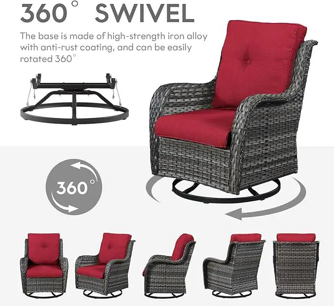 Outdoor Swivel Rcoker Wicker Chairs - Swivel Patio Chairs Set of 2 Patio Furniture Sets with Covered Cushion for Porch Deck Balcony Backyard, Red by GreenHaven Gardens