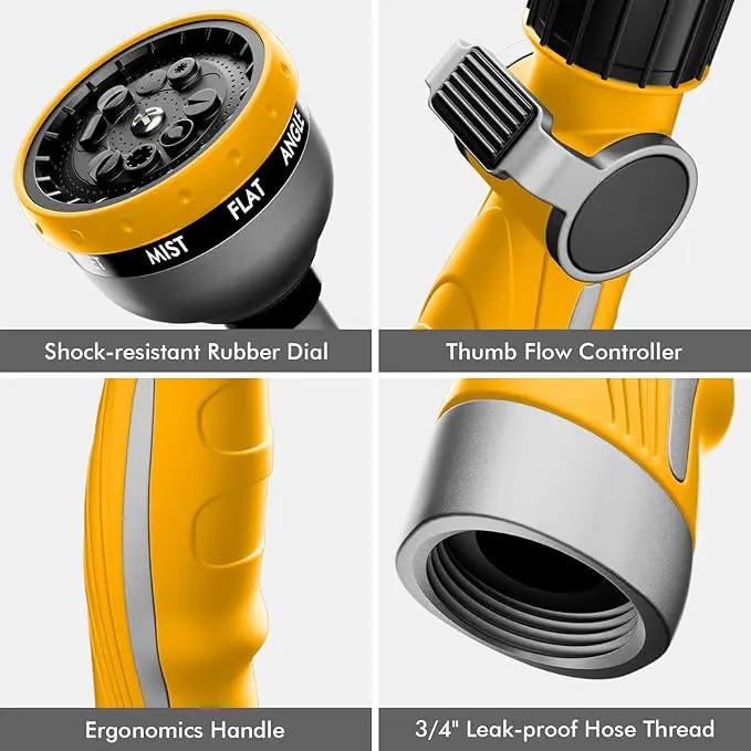 RESTMO Watering Wand Heavy Duty, Metal Garden Hose Wand with 10 Spray Patterns, 15-Inch Long Hose Nozzle Sprayer with Thumb Flow Control, Ideal to Water Hanging Baskets and Shrubs, Yellow by GreenHaven Gardens