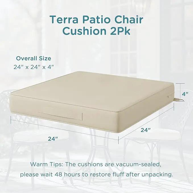 Codi Outdoor Cushions for Patio Furniture 24x24 Inch, Waterproof Chair Seat Cushion with Handles & Adjustable Straps, Fade Resistant - Set of 2, Beige by GreenHaven Gardens