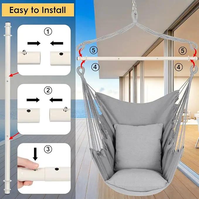 Y- STOP Hammock Chair Hanging Rope Swing Chair, Max 500 Lbs, 2 Seat Cushions Included, Removable Steel Spreader Bar with Anti-Slip Rings, Hardware kit-for Indoor or Outdoor(Light Grey) by GreenHaven Gardens