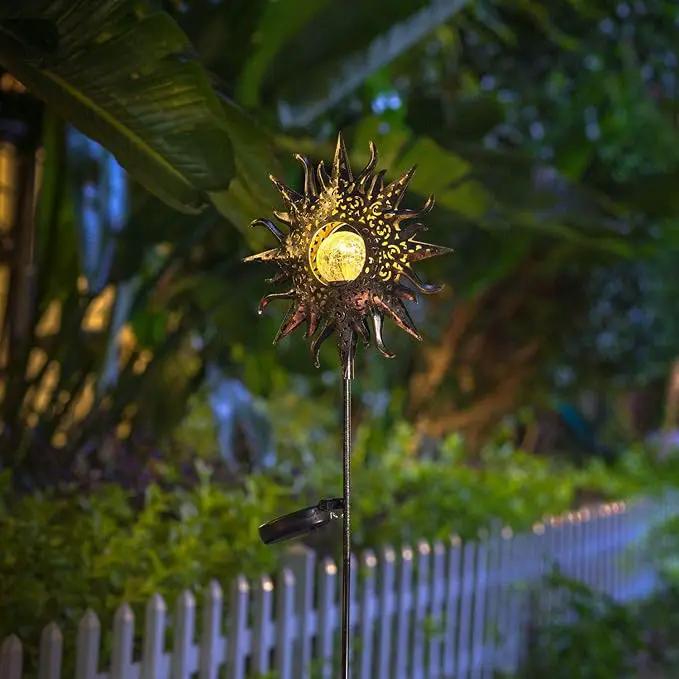 HOMEIMPRO Large Sun Solar Garden Decor Lights Outdoor Garden Gifts Mom Dad, Crackle Glass Metal Stake,Yard Decorations, Waterproof LED Lights for Lawn Patio Ornaments, Mothers Day Gifts for Women by GreenHaven Gardens
