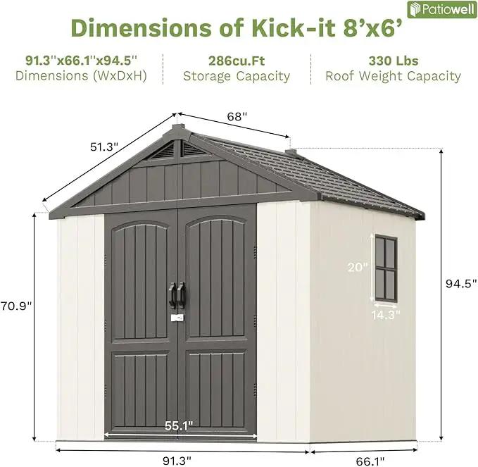Patiowell 8 x 6 FT Resin Outdoor Storage Shed with Floor, Large Shed with Light and Lockable Door for Garden, Backyard, Tool Storage Use, Easy to Install in Beige (Kick-it Shed) by GreenHaven Gardens