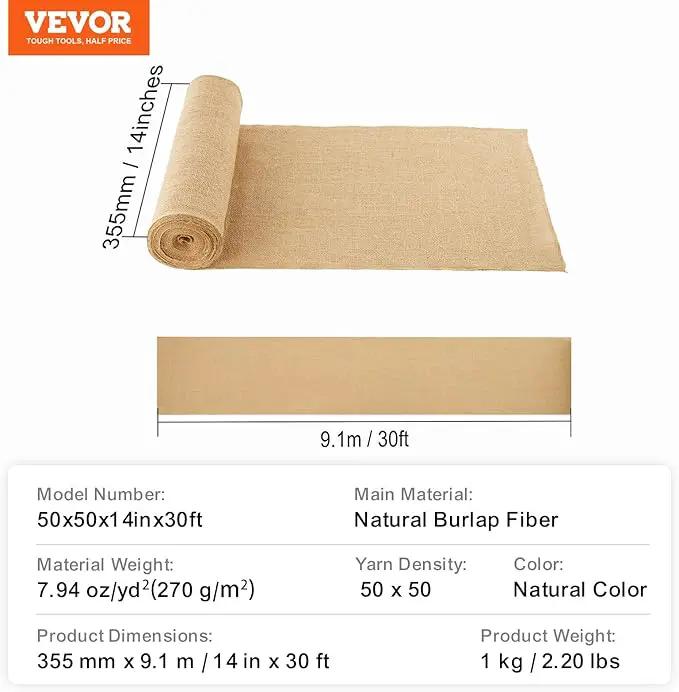VEVOR Burlap Fabric Roll, 14” x 30 ft High Density Natural Jute Fiber Material for Outdoor Plant Care, Tree Wrap Roll, Decor, DIY Crafts, Wedding, Garden Weed Barrier, Plants & Trees Winter Covering by GreenHaven Gardens