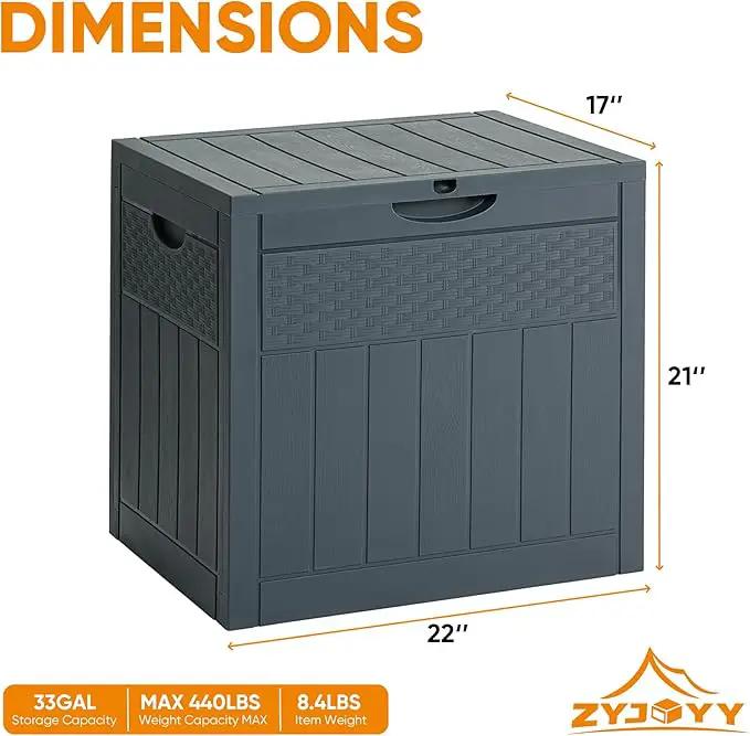 33 Gallon Resin Deck Box, Weatherproof Outdoor Storage Box for Patio, Garden, Pool, and Yard, Lockable Waterproof Bin for Tools, Cushions, and Accessories, Grey by GreenHaven Gardens