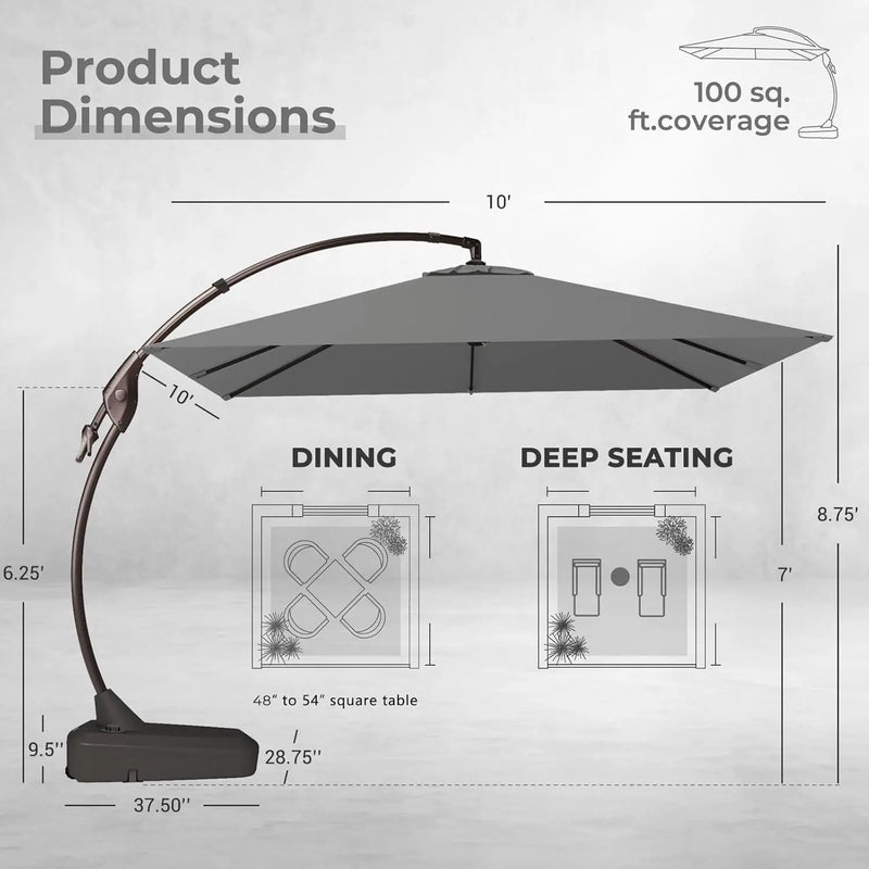 Grand patio 10x10 FT Patio Cantilever Umbrella with Base Outdoor Large Square Tilting Offset Umbrellas for Deck Backyard (Gray, 10x10 FT) by GreenHaven Gardens