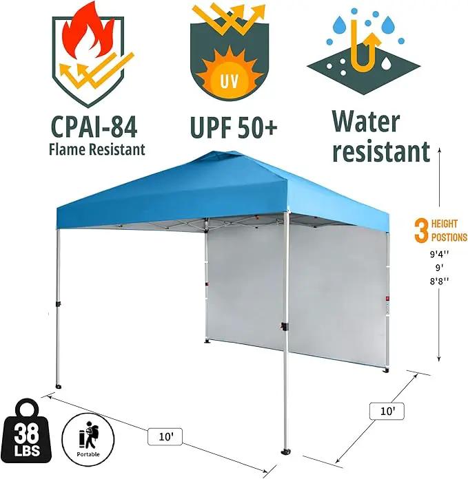 CROWN SHADES 10x10 Pop Up Canopy with 1 Side Wall - Beach Tent with One Push Setup - Outdoor Sun Shade for Events, Parties, Camping - Gazebo with STO-N-Go Cover Bag (Sky Blue) by GreenHaven Gardens