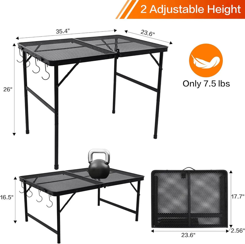 Outdoor Picnic Camping Table, Folding Grill Metal Table 3 Ft - Portable, Lightweight, Compact & Height Adjustable Collapsible Patio BBQ Table with Trash Bag Holder by GreenHaven Gardens