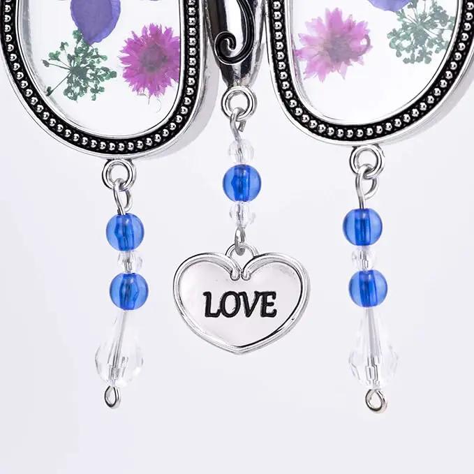 Laraine Butterfly Suncatcher with Pressed Flower Wings Mom Mother's Day Butterfly Glass Wind Chime Ornament Charm with Metal Heart Gifts for Mom Grandma Aunt Birthday (Purple Love (with Free Hook)) by GreenHaven Gardens
