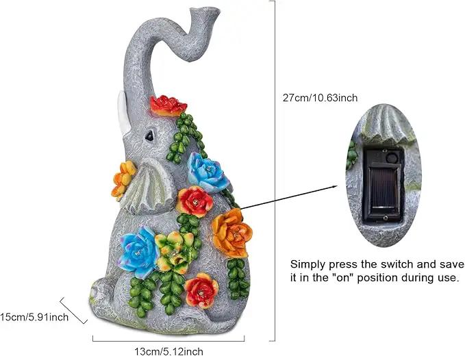 Elephant Garden Statue Solar Lamp with 8 Led Lights Decor Outdoor Resin Waterproof Sculpture Patio Lawn Yard Porch Decorations Housewarming Gifts for Women Mom Grandma by GreenHaven Gardens
