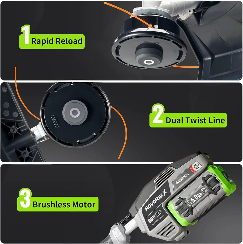 60V Lithium Ion Cordless String Trimmer, 17 Inch Two Speed Brushless String Trimmer with 5.0Ah Battery and Charger by GreenHaven Gardens