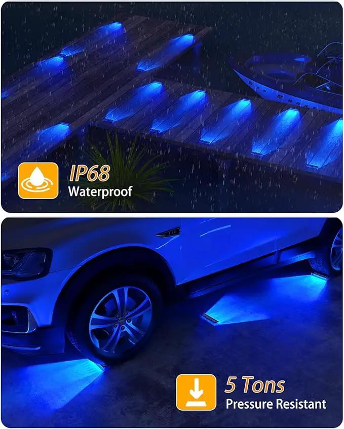Blue Solar Lights for Outside,6 Pack Solar Deck Lights Outdoor Waterproof LED,Blue Step Light for Outside,Dock Light Solar Powered Waterproof for Deck,Steps,Dock,Driveway,Stair,Path by GreenHaven Gardens