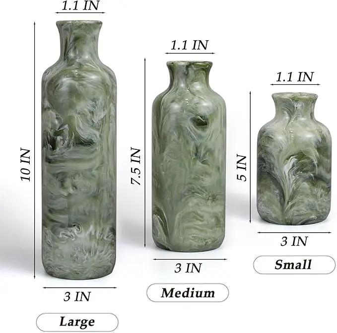 Resin 3 Piece Vase Set, Farmhouse Decor, Home Decorative Vase, Vases for Your Kitchen, Bedroom, Office, Living Room, Bathroom, & Shelf Centerpiece Table Decorations, Green by GreenHaven Gardens