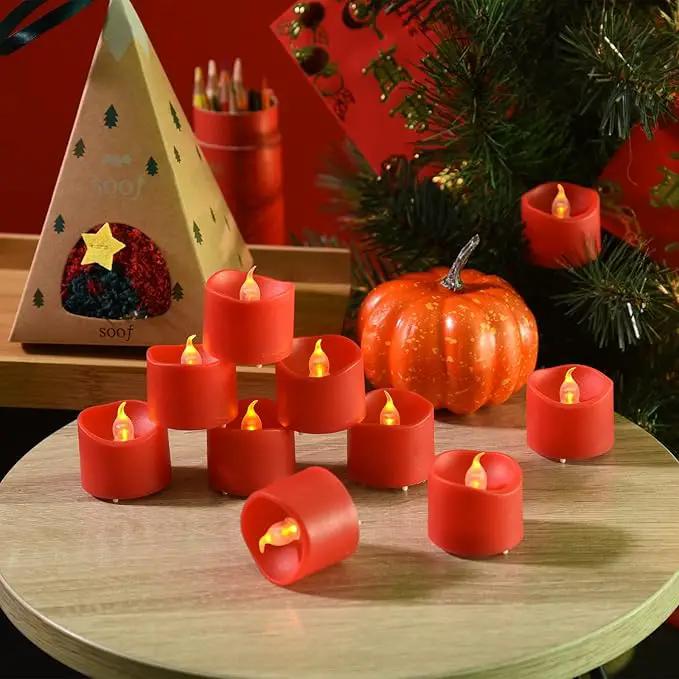 JOSU 24PCS Tea Lights Flameless Candles, Realistic Votive Tealight, Battery Operated Candles with Warm Light for Confession Propose Marriage Wedding Halloween Christmas Home Dinner Party Decor (Red) by GreenHaven Gardens