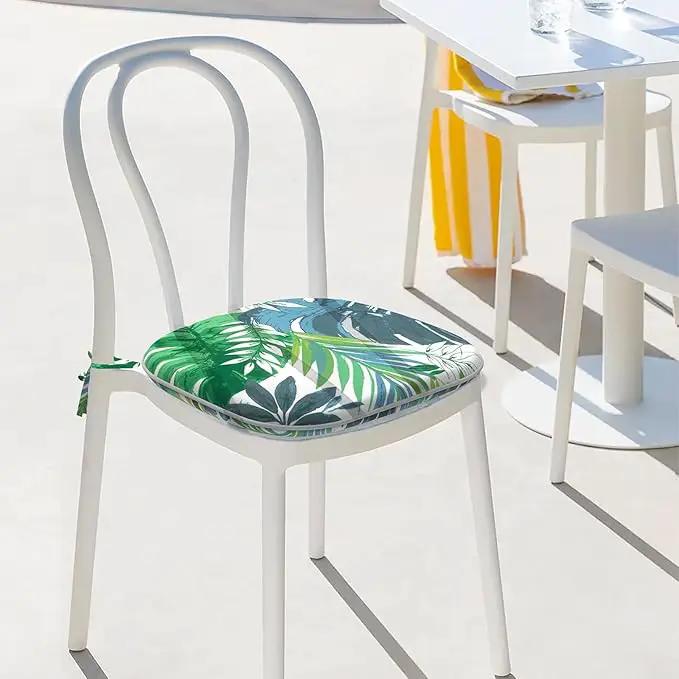 Indoor/Outdoor Chair Cushions 16x17 Inch, Patio Chair Cushions with Ties, All Weather Seat Cushions for Patio Furniture Home Garden Chair Use, Set of 4, Islamorada Blue Green by GreenHaven Gardens