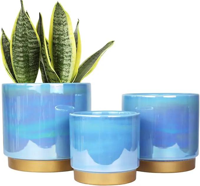 Gepege Ceramic Pots for Plants, Rainbow Pearl Glaze Planter with Drainage Hole, 6.0 inch+5.0 Inch+4.0 Inch. Indoor-Outdoor Large Round Succulent Orchid Flower Pot by GreenHaven Gardens