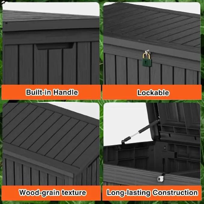 180 Gallon Lockable Resin Deck Box, Waterproof & UV-Resistant Outdoor Storage Box for Outdoor Cushion Storage, Garden Tools & Pool Accessories Storage, Black by GreenHaven Gardens