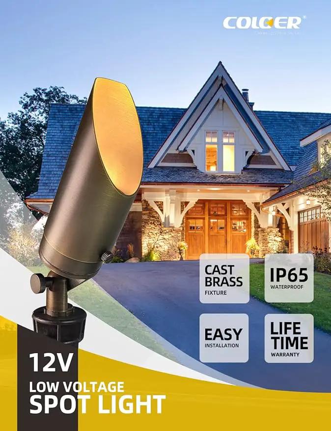 COLOER Die-cast Brass Landscape SpotLights Outdoor, 12V AC/DC Low Voltage Lighting, IP65 Waterproof Garden Patio Trees Directional Spot Up Light(103B, Bronze, 10-Pack Without Bulb) by GreenHaven Gardens
