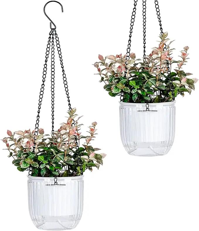4.5 Inch 2 Pcs Self Watering Hanging Planter Indoor Plant Pots Drainage Holes, Outdoor Small Hanging Planters Flower Pot Basket, Visible Water Level, Plant Hanger Home Decor, Gardening by GreenHaven Gardens