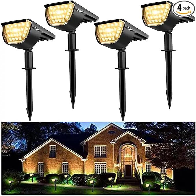 Jior Solar Landscape Spot Lights Outdoor 32 LED IP65 Waterproof Solar Powered Wall Lights 2-in-1 Adjustable Lights for Garden Yard Driveway Walkway Pool Patio 4 Pack (Warm White) by GreenHaven Gardens