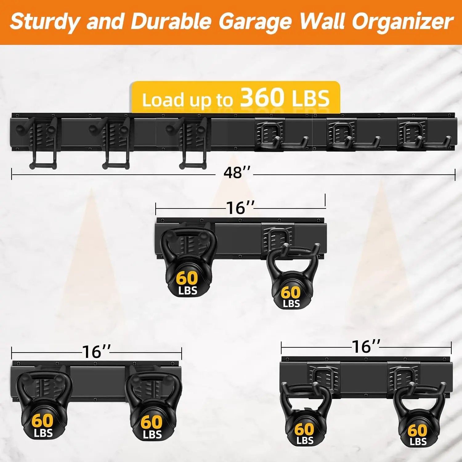 Garden Tool Organizer Wall Mount, Heavy Duty 48 Inches Garage Organization and Storage Racks for Yard Tools with 6 Hooks, Tool Hangers Holders for Hanging Folding Chair, Rake and Shovel by GreenHaven Gardens