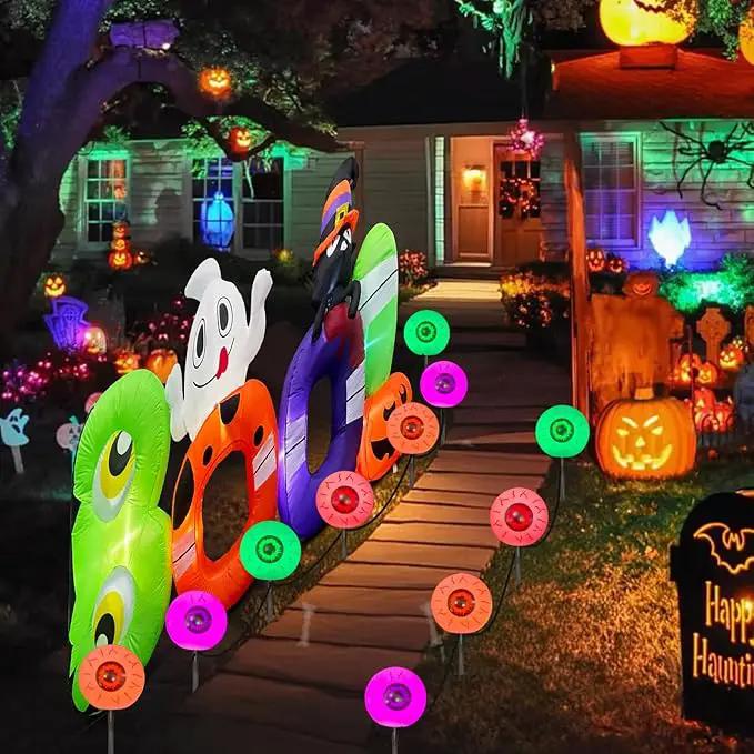Outdoor Halloween Decorations Pathway Lights, 7Ft Halloween Eyeballs Pathway Markers String Lights Waterproof with 4 LED Scary Eyeballs Halloween Stakes Lights for Outdoor Walkway Yard Lawn Garden by GreenHaven Gardens