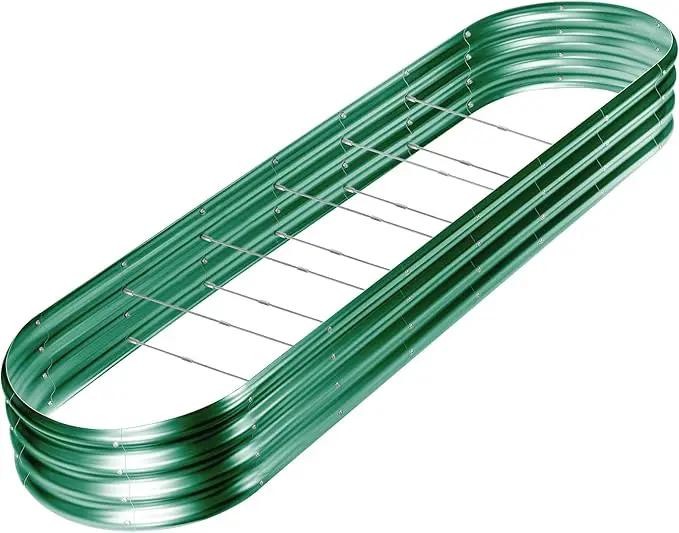Land Guard 8×2×1ft Galvanized Raised Garden Bed Kit, 108 Gallon Capacity Raised Garden Boxes Outdoor, Oval Metal Raised Garden Beds for Vegetables, Forest Green (with 10 Connecting rods) by GreenHaven Gardens