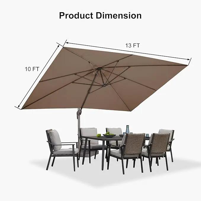 PURPLE LEAF 10' X 13' Patio Cantilever Umbrella Rectangle Umbrella Outdoor with Aluminum Offset Hanging and 360° Rotation for Pool Garden Deck Patio, Taupe by GreenHaven Gardens