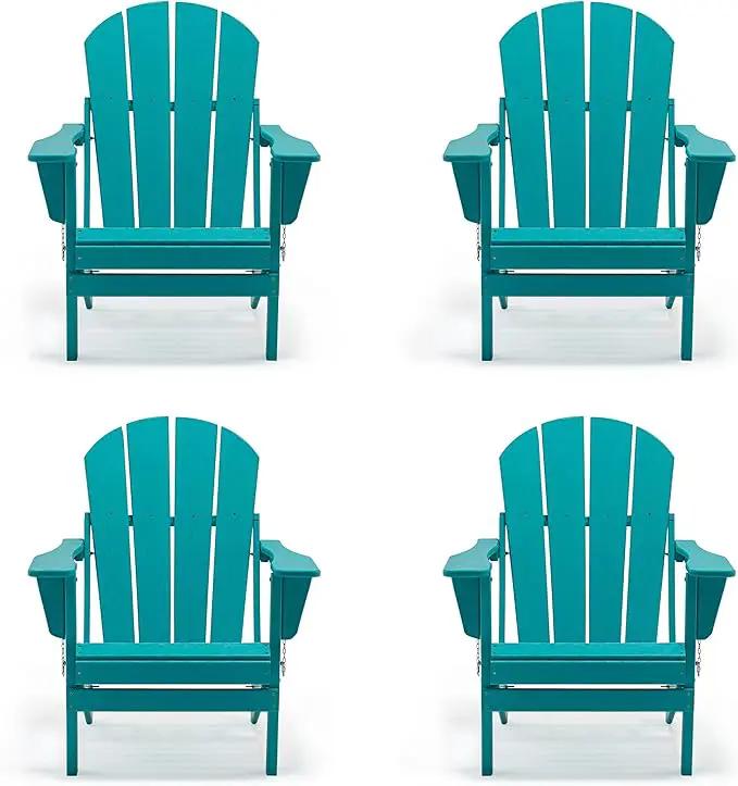 Westin Outdoors Laguna WO Home Furniture Adirondack Chair 4 PC Set Classic Outdoor Patio Folding Chair for Bon Fire Pit Lawn Backyard Beach Plastic Weather-Resistant (Turquoise) by GreenHaven Gardens