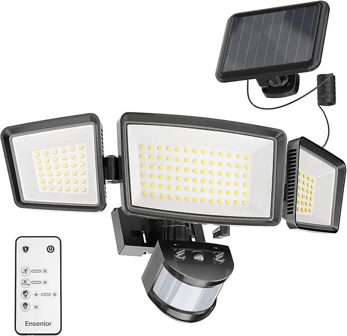 Ensenior 5 Motion Sensor Modes Solar Security Light, 1800LM 270° Wide Angle 3 Heads LED Flood Lights, IP65 Waterproof Wall Lights, Separate Solar Panel Remote Control Solar Lights Outdoor by GreenHaven Gardens