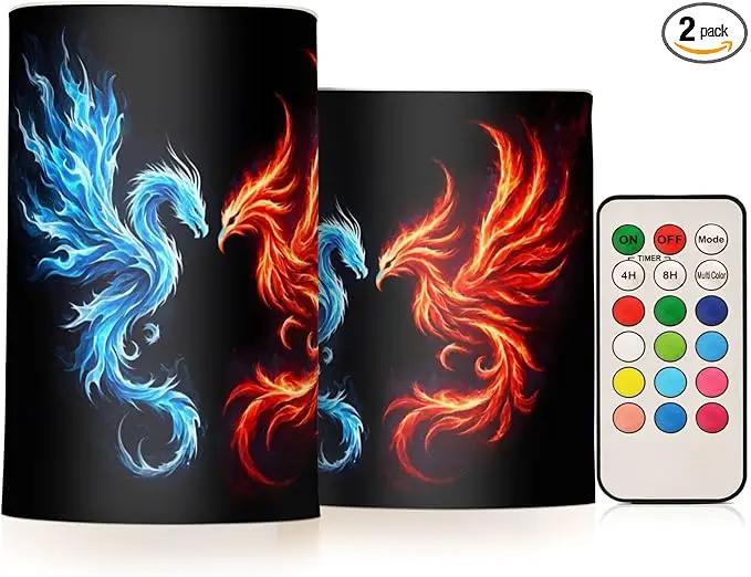 Flickering Flameless Candles, Dragon Phoenix LED Candles with Remote Timer, Set of 2 Battery Operated Candle for Valentine Wedding Birthday by GreenHaven Gardens