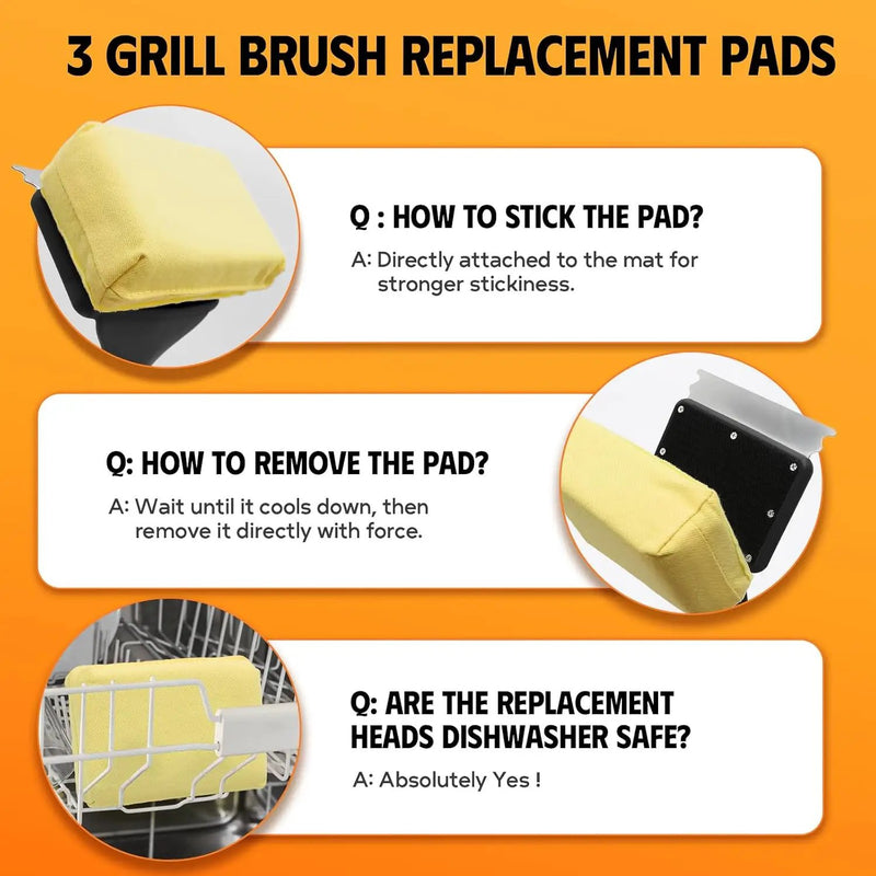 MEKER Grill Brush Bristle Free, Grill Cleaner Brush with 3 BBQ Replacement Head, Seamless Scraper Tool for Cast Iron, Stainless Steel Grates, Safe Grill Scraper Outdoor BBQ Grill, Black by GreenHaven Gardens