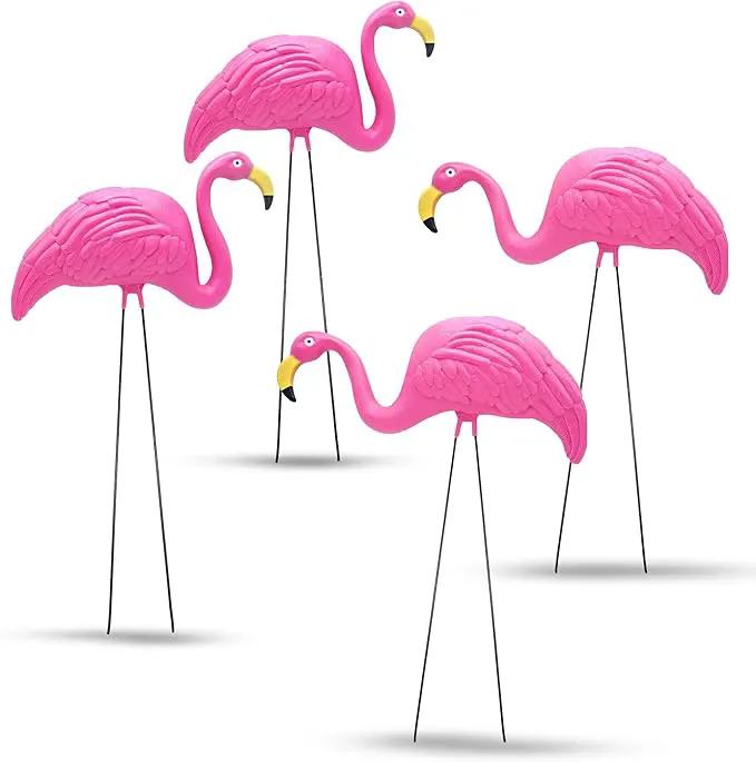 4E's Novelty 4 Pink Flamingos Yard Decorations - Large 23" Flamingos Yard Ornaments - Pink Flamingos for Yard Sculptures & Statues - Lawn Flamingos Outdoor Garden Decor, Weather Resistant by GreenHaven Gardens