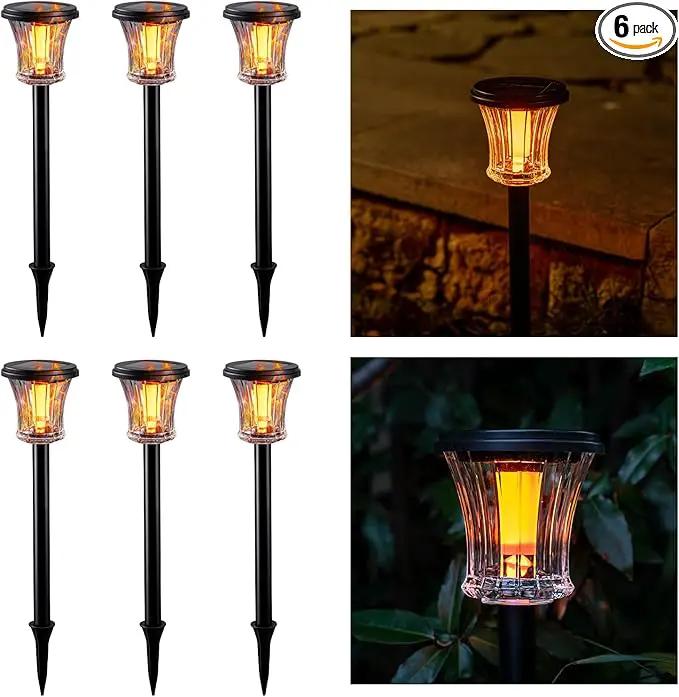 Glass Solar Torch Lights Outdoor Waterproof, Flickering Flame Tiki Torches with Modular Design, Auto On/Off LED Solar Lights for Garden Patio Yard Lawn Pathway Walkway Decorations (6 Pack) by GreenHaven Gardens