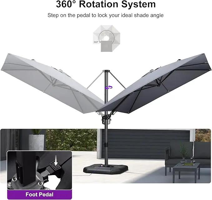 PURPLE LEAF 8.8' X 8.8' Left-right Tilt Patio Umbrella with Base Outdoor Cantilever Swivel Square Umbrella Aluminum Offset Umbrella with 360-degree Rotation for Garden Deck Pool Patio Light Grey by GreenHaven Gardens