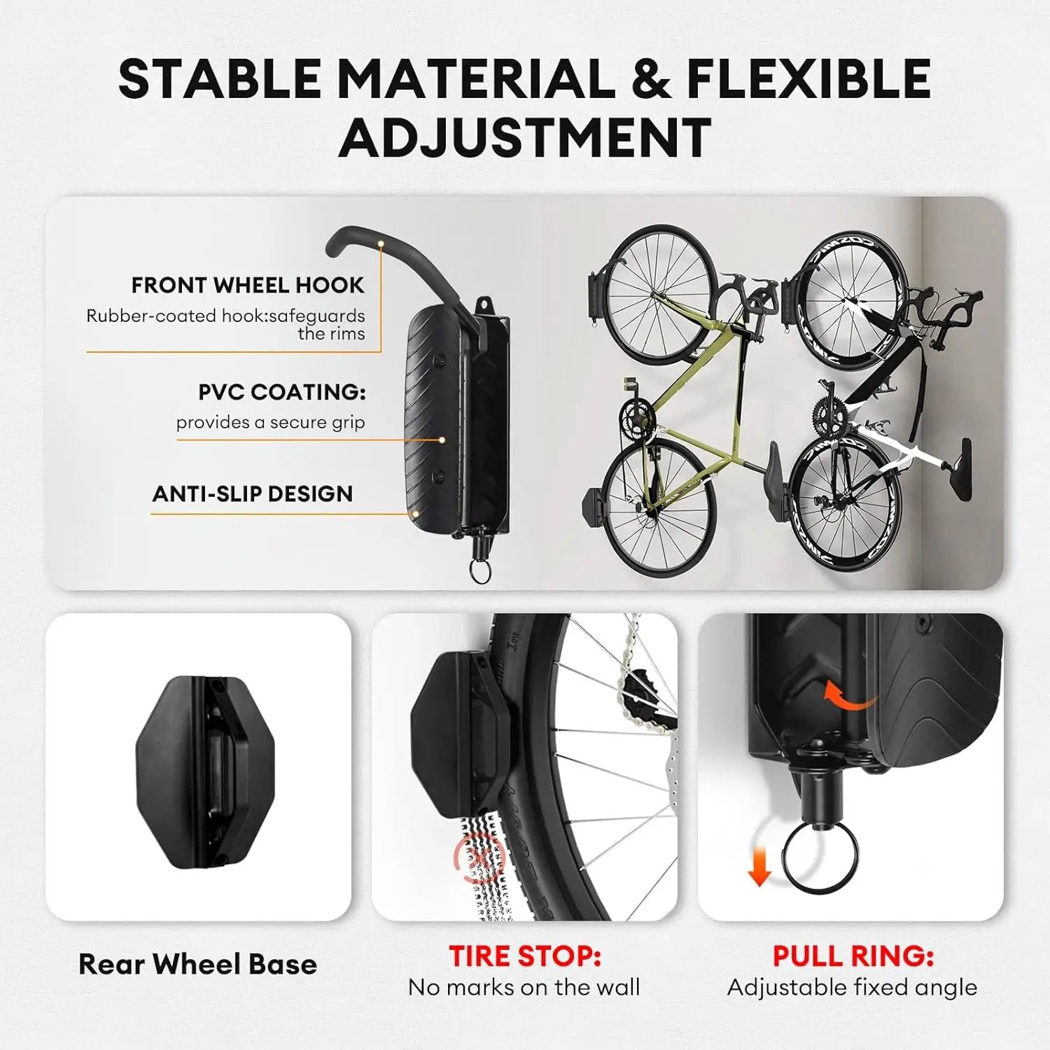 Bike Rack Garage, Bike Wall Mount – 2 Pack Bike Rack for Garage & Indoor Storage, Heavy Duty Vertical Bike Hanger Holds Up to 66 lbs, Space-Saving Bike Wall Rack for Home, Apartment, or Shed by GreenHaven Gardens