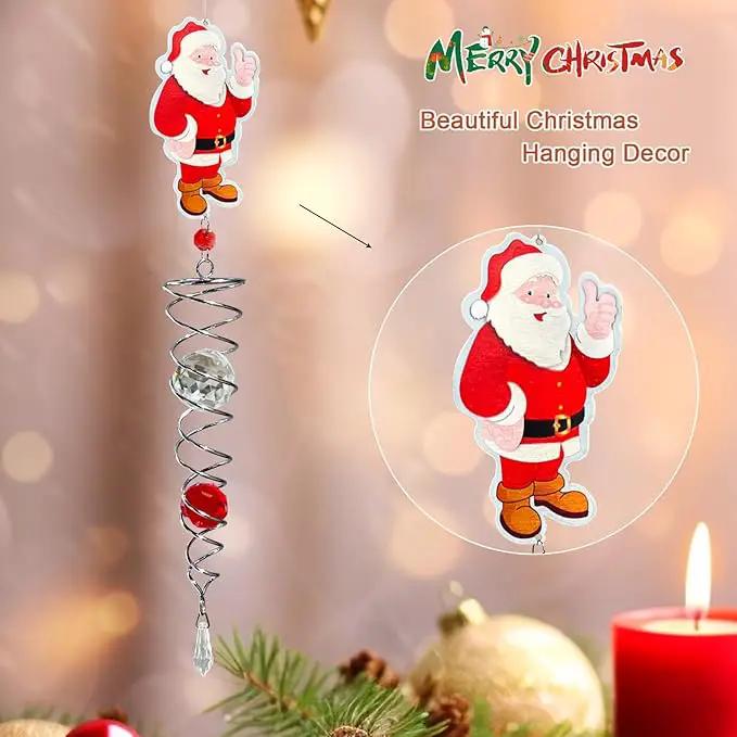 FONMY Santa Claus Gazing Ball Spiral Decorative Wind Spinner Sun Catcher Rainbow Maker Silver Spiral W/ K9 Crystal Ball Christmas Tree Hanging Ornament Indoor Outdoor Garden Decor. 22 in by GreenHaven Gardens