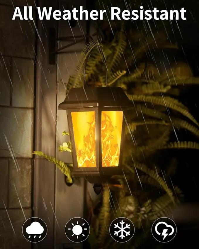 Solar Lanterns Outdoor Waterproof, Hanging Solar Lights with Glass Shade - 2 Pack LED Metal Wall Mount Outdoor Light for Yard/Garden/Patio - Flame by GreenHaven Gardens