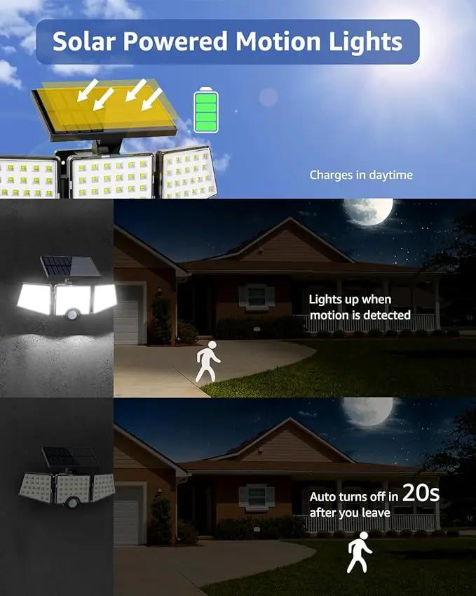 LE Solar Lights for Outside, Solar Lights Outdoor with Motion Sensor, WL4000 High Brightness, 3 Adjustable Heads 270° Wide Lighting Angle, IP65 Waterproof, Wireless Wall Lamp for Yard Garage by GreenHaven Gardens
