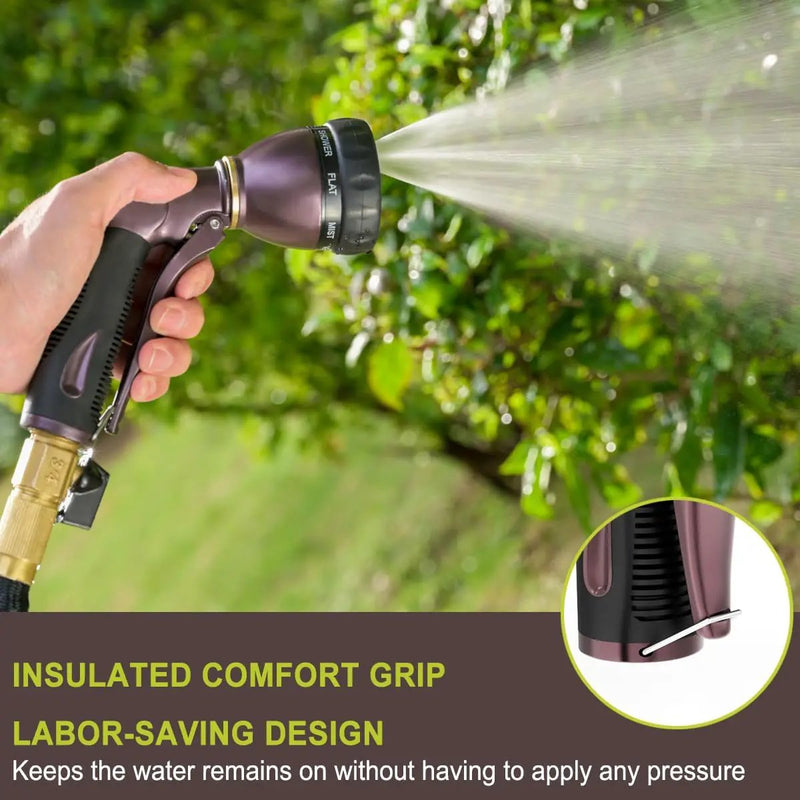 FANHAO Heavy Duty Garden Hose Nozzle, 100% Metal Water Nozzle with 8 Adjustable Spray Patterns, High Pressure Hose Sprayer with Non-Slip Grip for Watering Plants & Lawns, Washing Cars & Pets -Bronze by GreenHaven Gardens