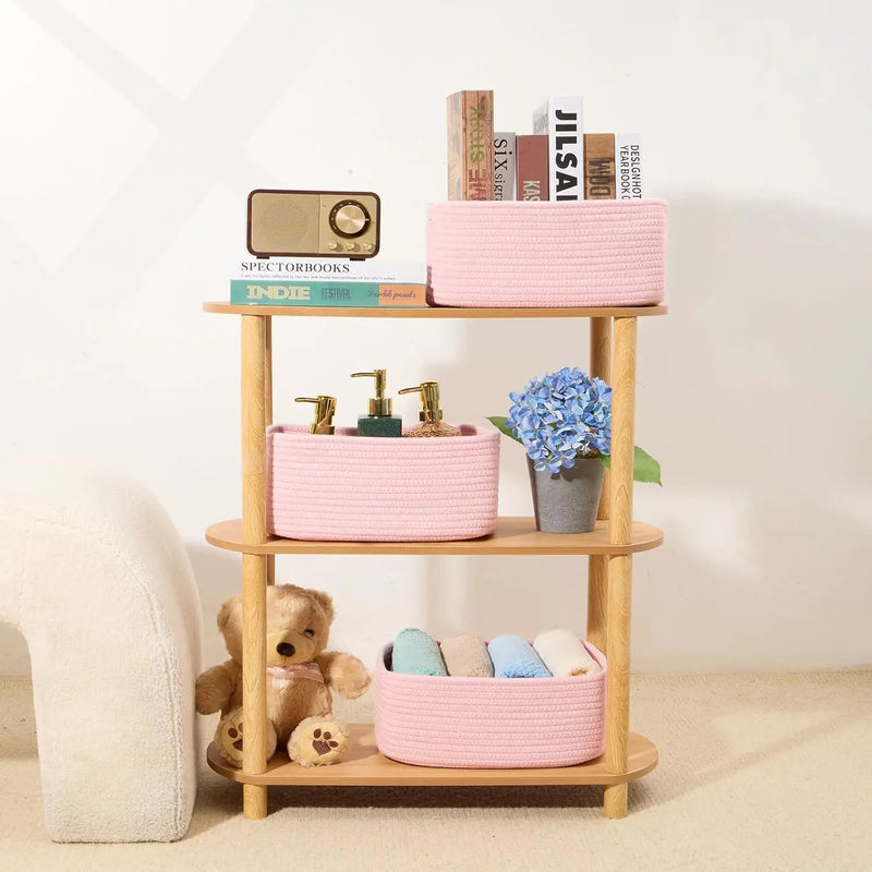 Small Storage Baskets for Organizing | Closet Organizer Bins | Shelf Toy Basket | Woven Rope Baskets | Cube Decorative Box | Shallow Basket | 13x8.5x5.1” | 4 Packs Light Pink by GreenHaven Gardens