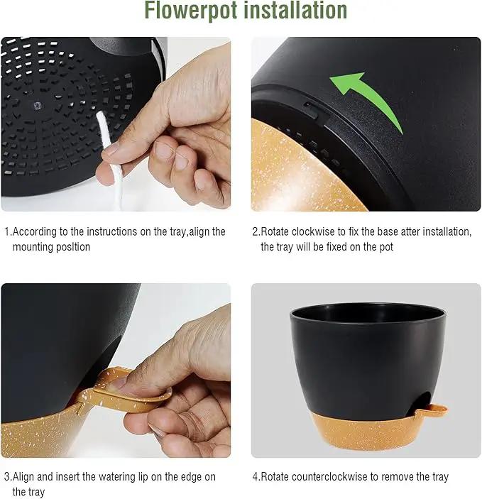 12/10/9 inch Large Self Watering Pots, Planter, Plant Pots with Mesh Drainage Holes for Indoor Outdoor Garden Plants, Plastic Flower Pots with Removable Deep Reservoir, Black with Brown by GreenHaven Gardens