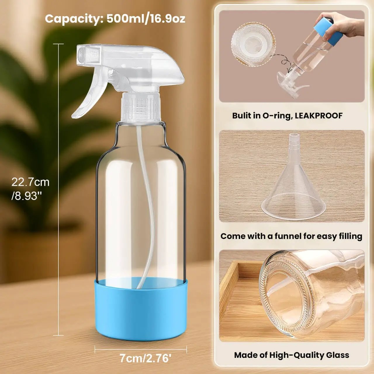 Glass Spray Bottles with Silicone Sleeve 16.9oz 2 Pack Empty Spray Bottle for Hair Mist/Stream Spraying for Cleaning Solutions, Plants, Essential Oils (clear-sblue&purple) by GreenHaven Gardens